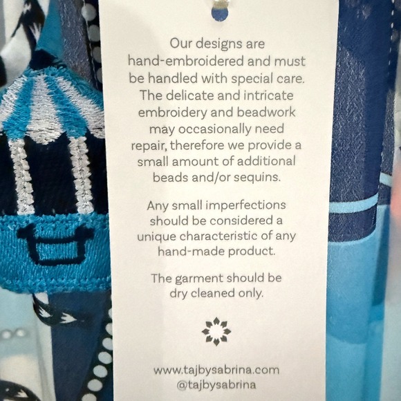 NWT TAJ by Sabrina Crippa‎ Mini Dress Women's Blue Print Size L - Picture 7 of 13